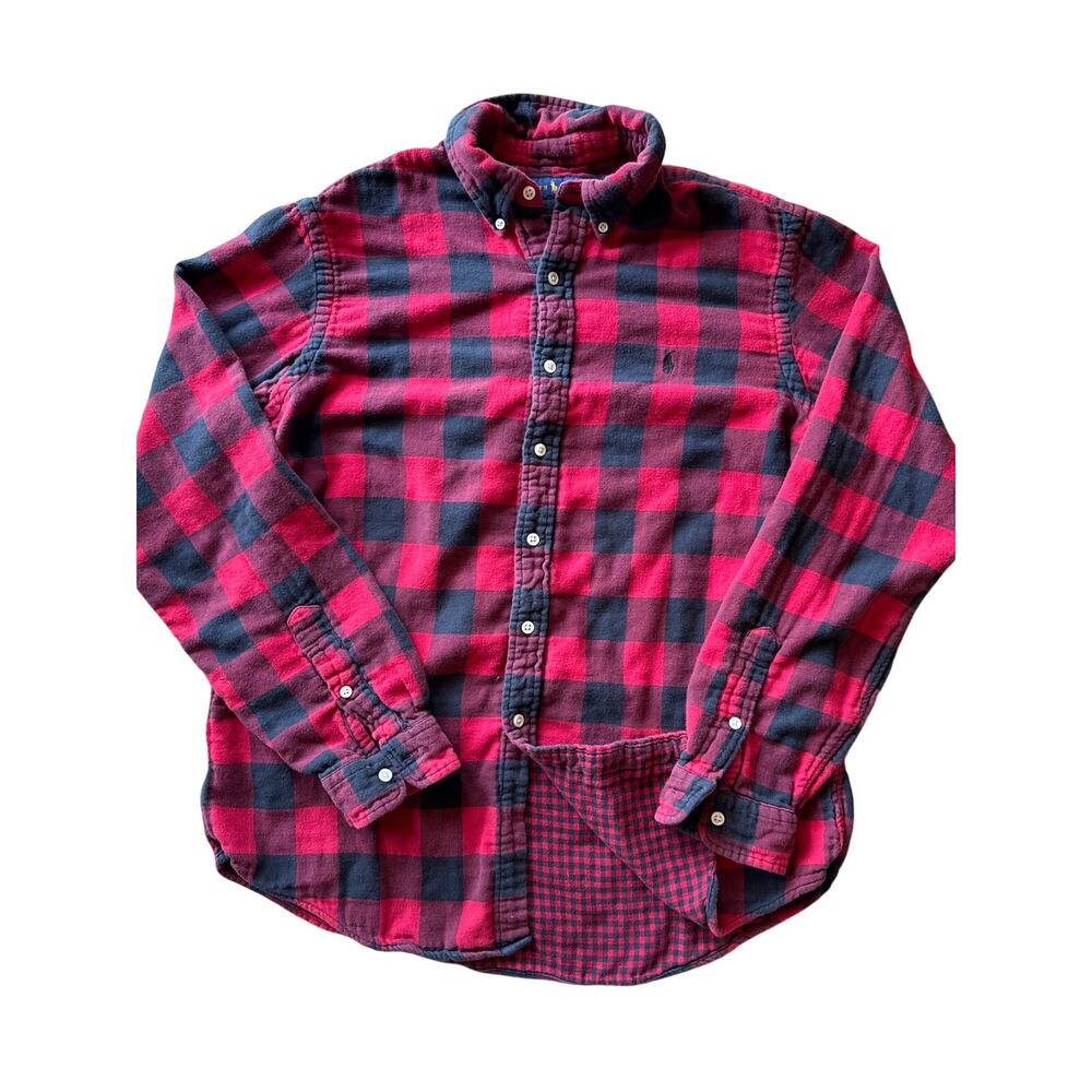 Vintage Ralph Lauren 100% Cotton Red Black Buffalo Plaid Large Lined Flannel